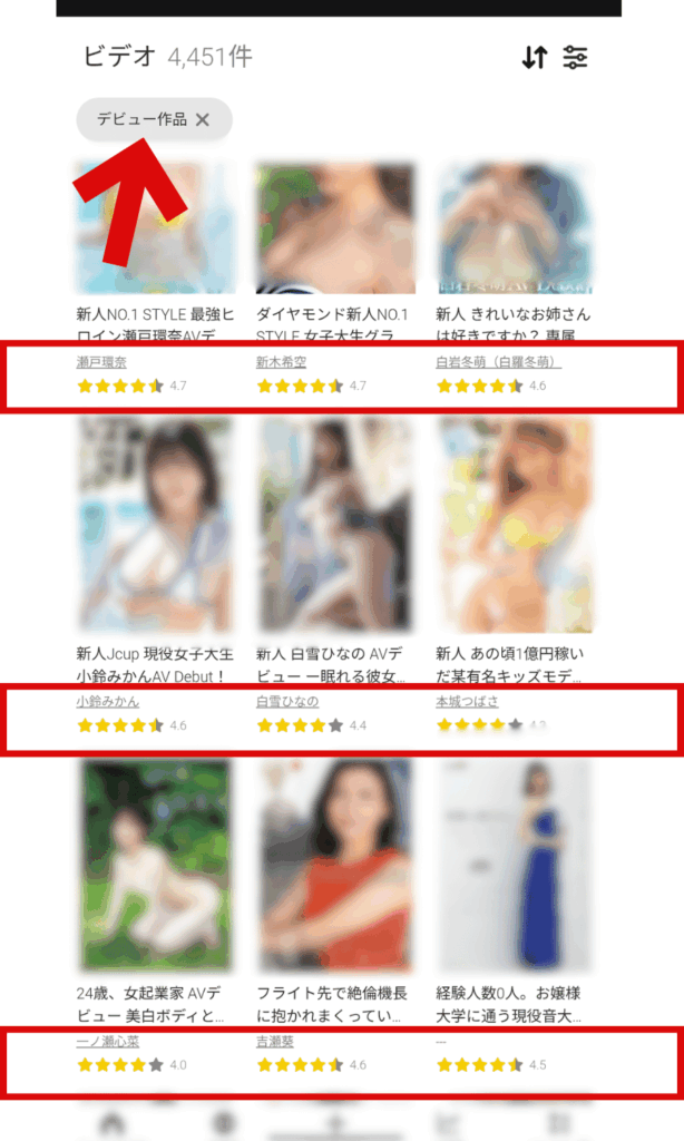 見放題chのデビュー作品ごとの口コミ総合評価がわかる画像