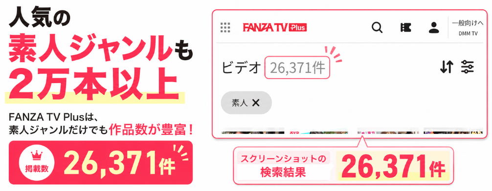 FANZA TV Plusの2026年5月22時点の素人ジャンルの作品数の画像